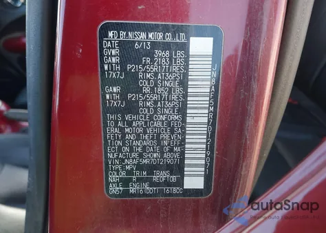 2013 Nissan Juke Sl from USA, damaged, VIN JN8AF5MR7DT219071